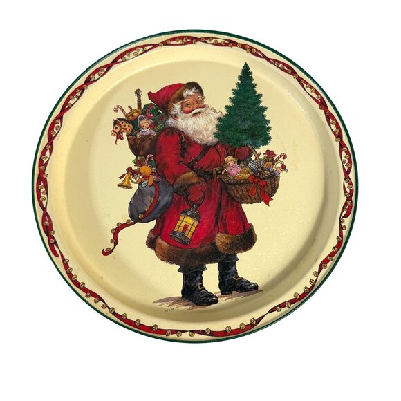 Christmas Santa Cookie Tray by Potpourri Press VTG Serving Platter Round Signed - Picture 11 of 12